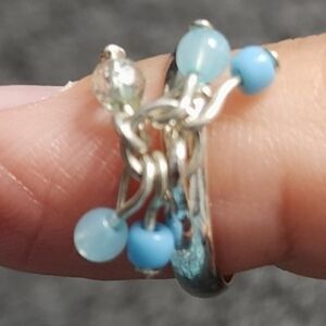 Silvertone and Blue Beaded Toe Ring